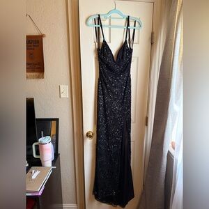 Primavera Couture Black Sequin Prom Dress